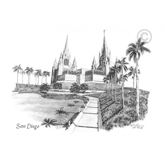 San Diego California Temple Drawing